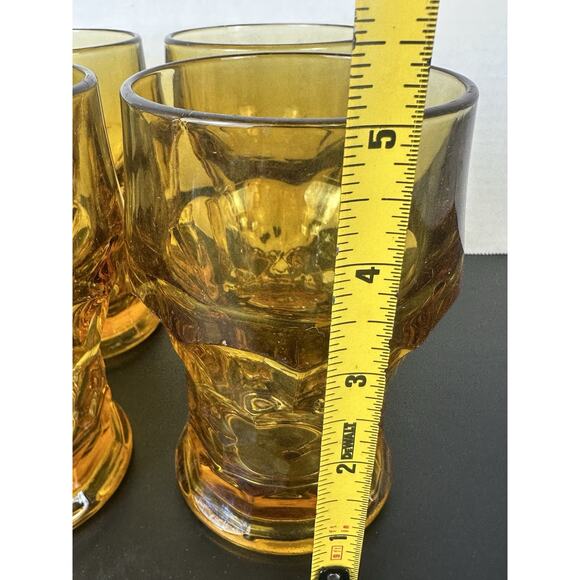 Hazel Atlas Amber Georgian Honeycomb Juice Glass 4 pc Set 1957 Made in USA 5” - Picture 4 of 5